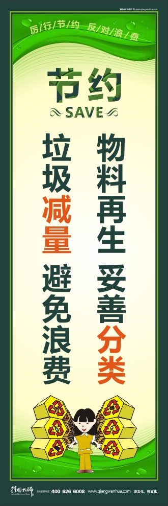 物料再生 妥善分類(lèi) 垃圾減量 避免浪費(fèi) 關(guān)于節(jié)約能源的標(biāo)語(yǔ)